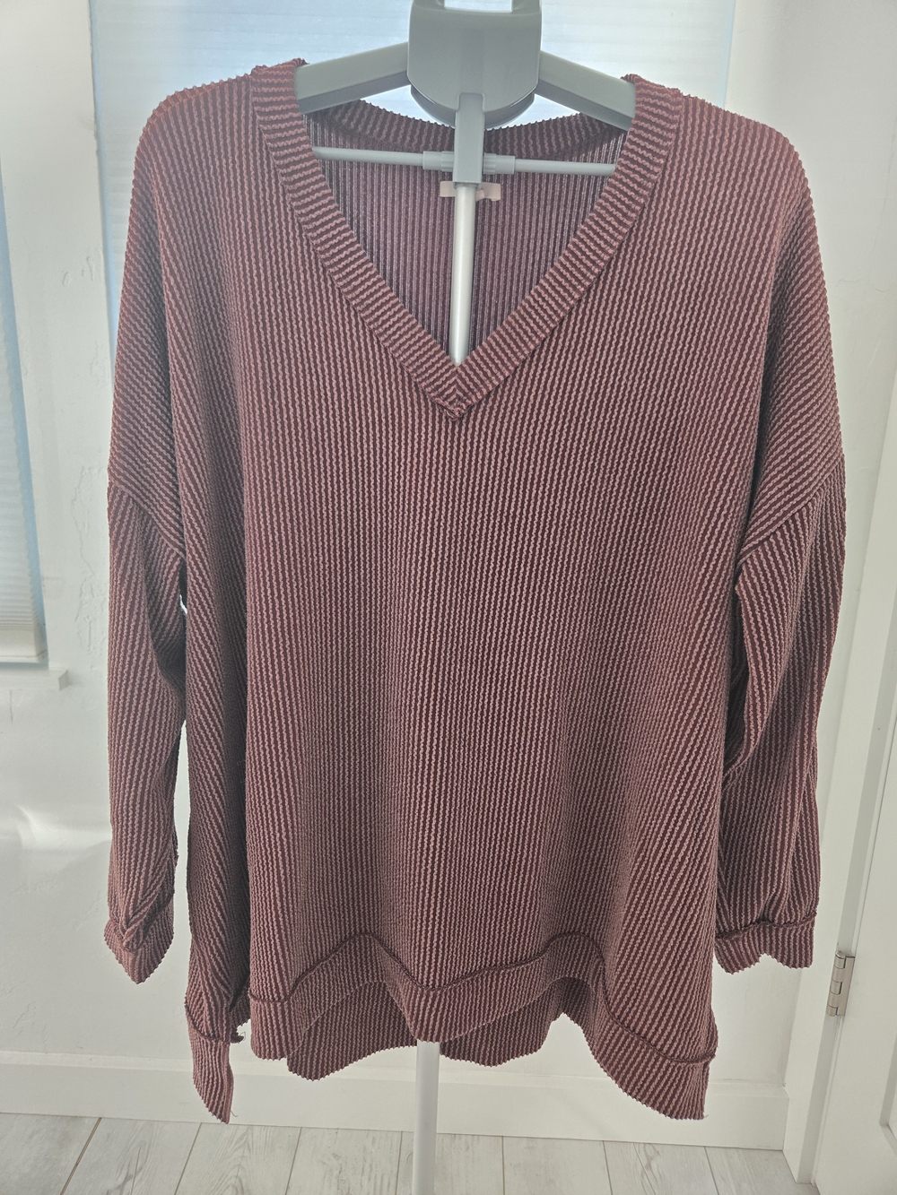 Maurices Ribbed V-Neck Sweater - Light Maroon